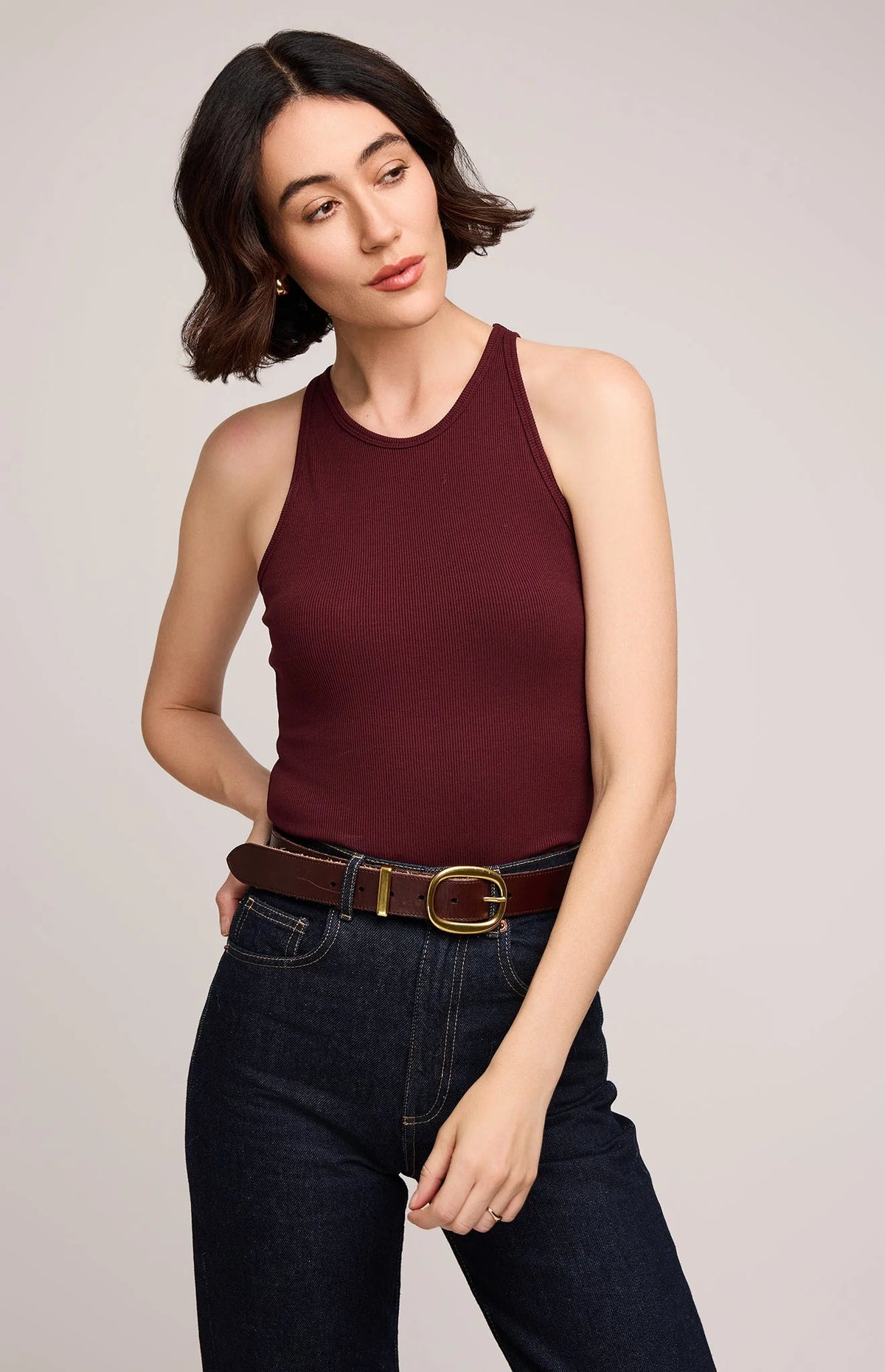 Ronan Ribbed Tank - Merlot