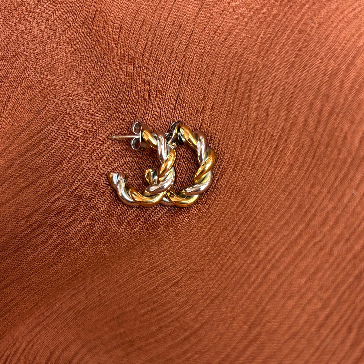 Taru Two Tone Twist Hoop Earrings