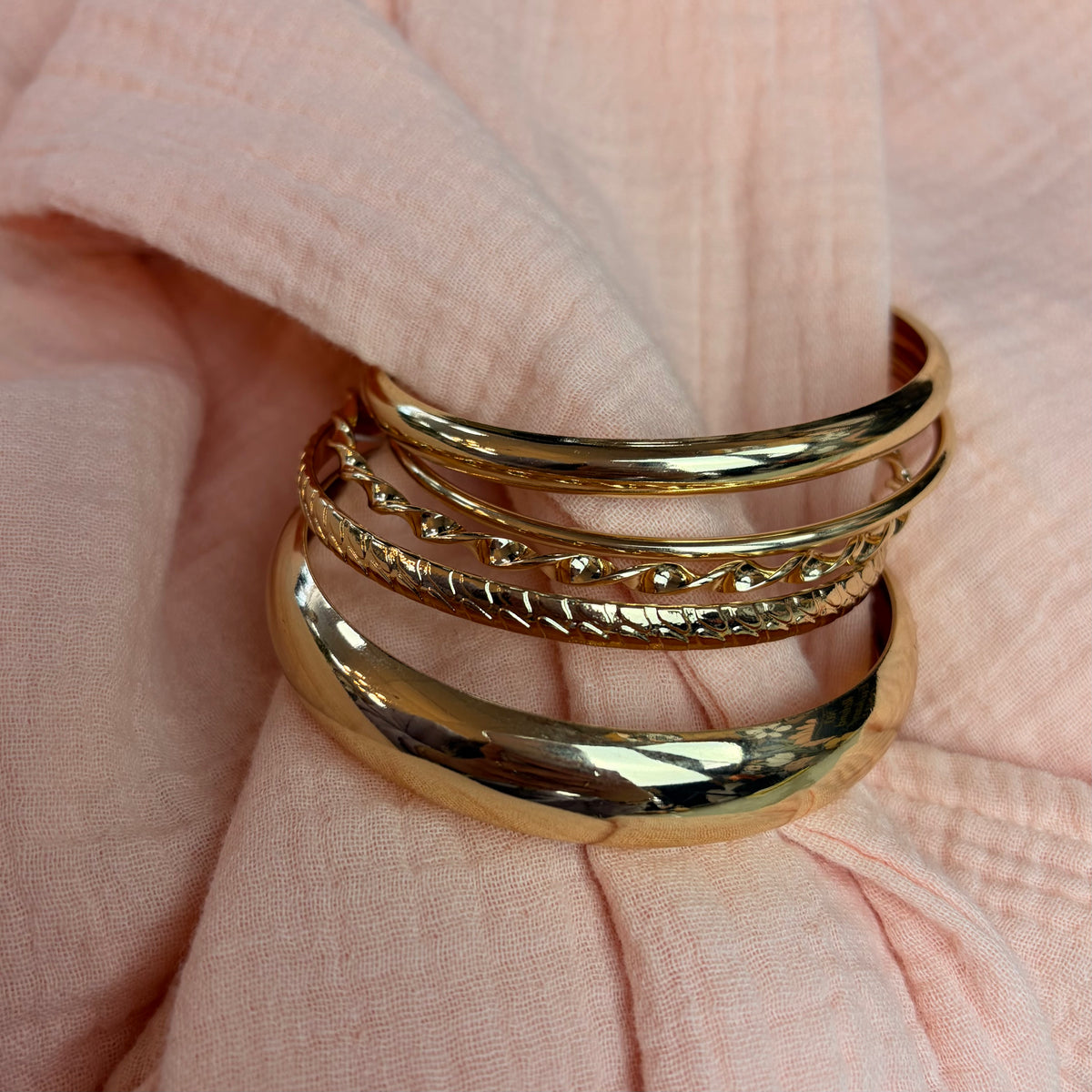Evie Gold Textured Bangle Stack Set