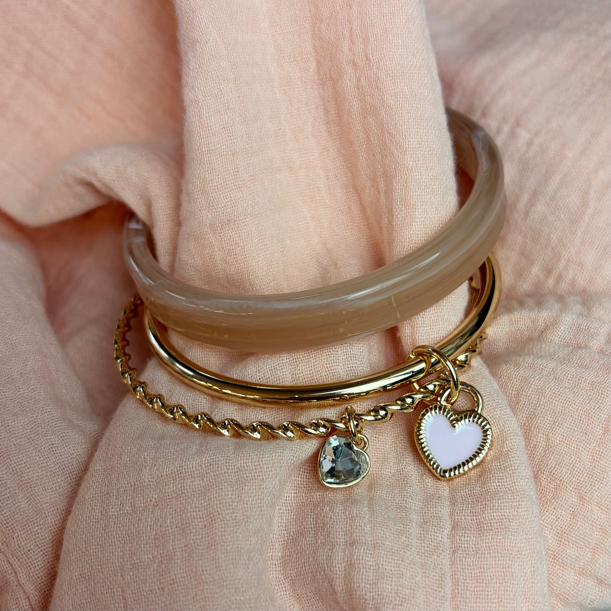 Maya Heart Charm Bangle Set