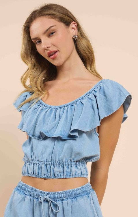 It's Pouring Ruffle Neckline Top