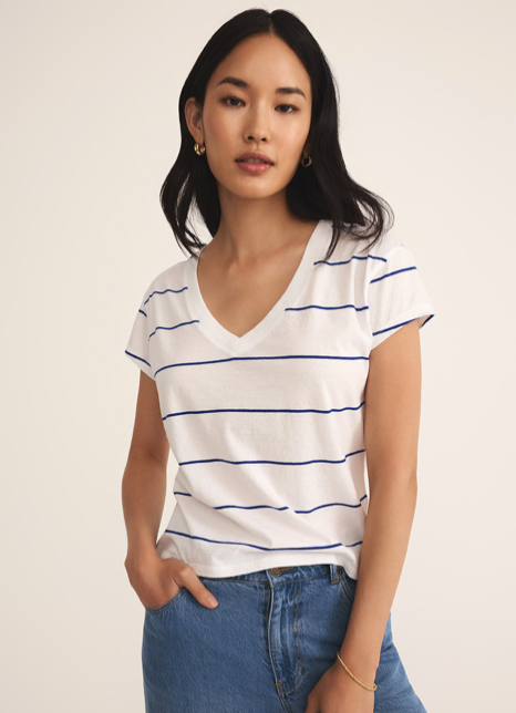 The Striped Modern V Neck Tee - Blue