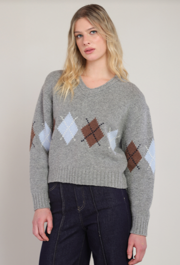 Arther Argyle Sweater - Grey Mix