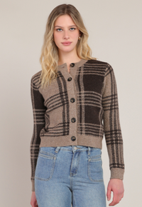 Walter Plaid Cardigan - Taupe/Brown Plaid