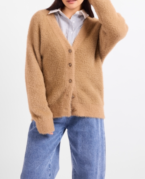Hallie Fuzzy Cardi - Taupe