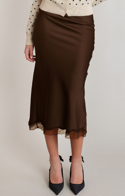Aurelia Satin Skirt - Chocolate