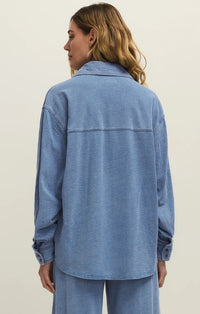 Reese Jersey Button Up - Santorini Indigo