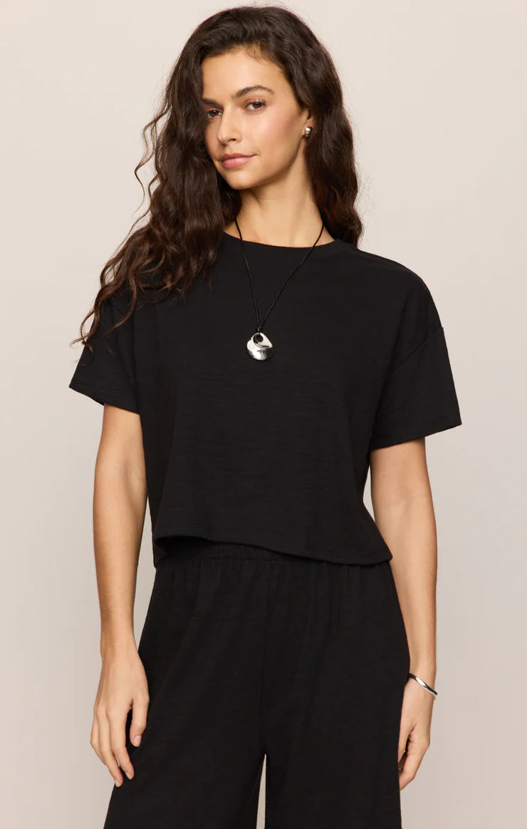 The Sway Textured Cropped Tee - Black